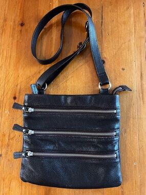 DANIER LEATHER Genuine Leather Multi-Pocket Crossbody Shoulder Bag in Dark Brown